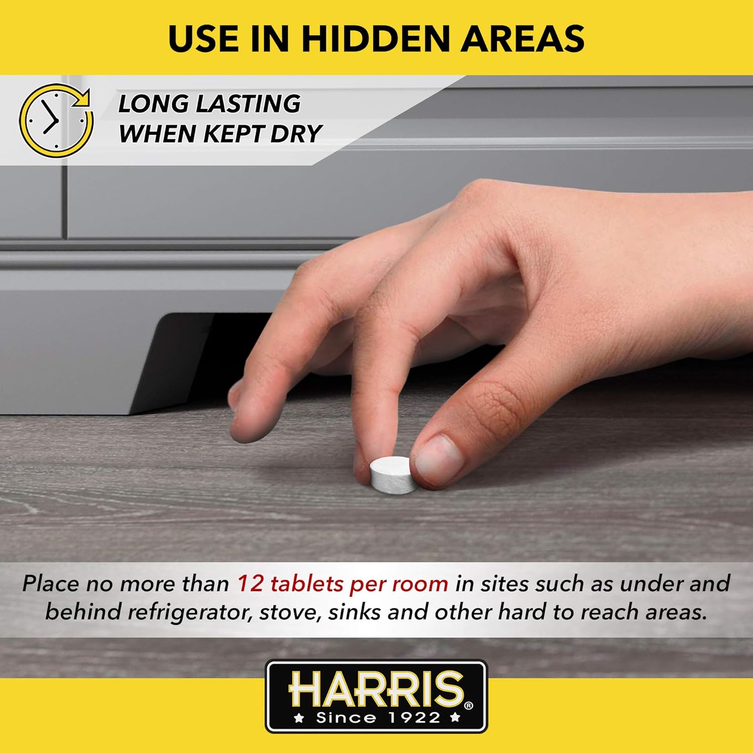 Harris Roach Tablets, Boric Acid Roach and Insects Killer with Lure, Alternative to Bait Traps (6oz, 145 Tablets), Yellow