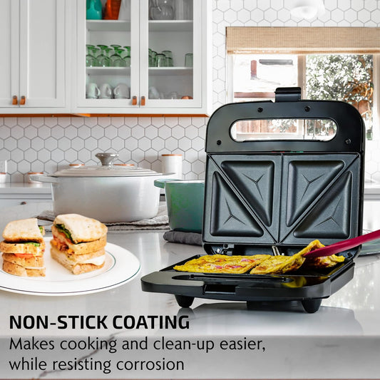 OVENTE Electric Sandwich Maker with Non-Stick Plates, Indicator Lights, Cool Touch Handle, Easy to Clean and Store, Perfect for Cooking Breakfast, Grilled Cheese, Tuna Melts and Snacks, Black GPS401B
