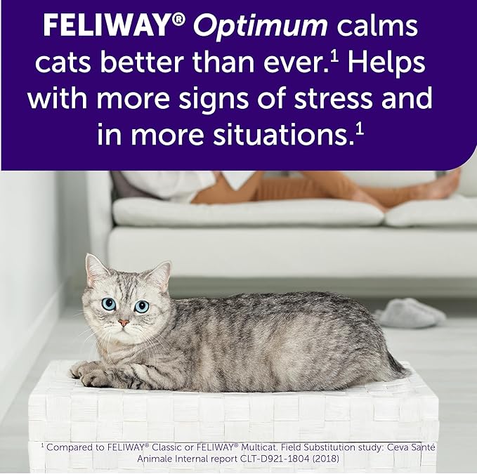 FELIWAY Optimum 30 Day Cat Calming Refill for Pheromone Diffuser, 48ml - Helps Reduce Common Signs of Stress in Cats & Kittens, Enhanced Calming