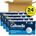 Cottonelle Ultra Clean Toilet Paper with Active CleaningRipples Texture, Strong Bath Tissue, 24 Family Mega Rolls = 132 Regular Rolls (4 Packs of 6)
