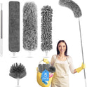 Microfiber Feather Duster 5-in-1 Kit, Dusters for Cleaning, Duster with Extension Pole 100 Inches, Cobweb Duster, Microfiber Dusters for High Ceilings and Fans, Blinds, Cars and Furniture