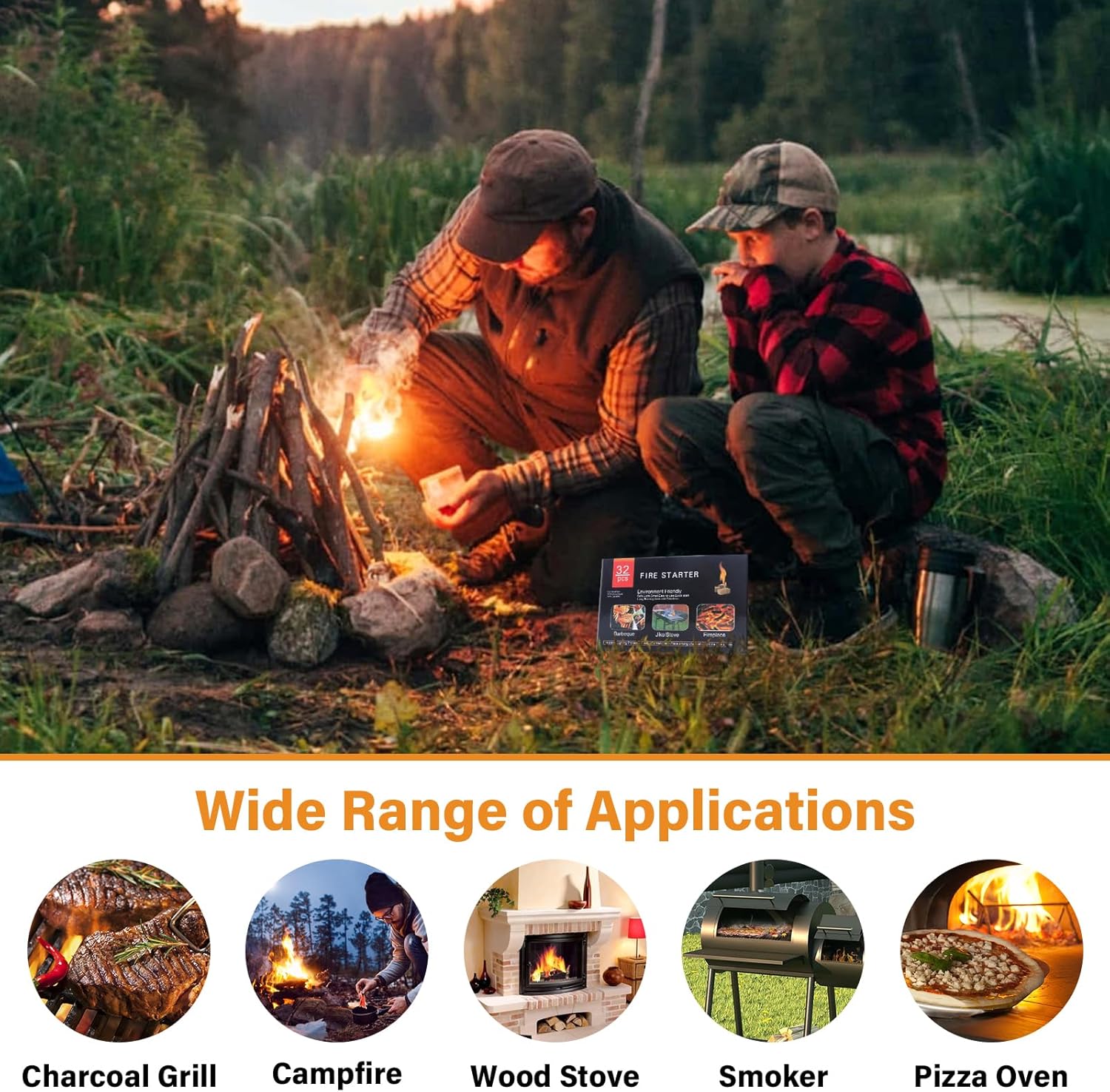 HGD Fire Starter, Natural Fire Starters for BBQ, Campfire, Fireplace, Charcoal, Wood Stove, Chimney, Fire Pit, Grill, Smoker, Indoor Outdoor Use