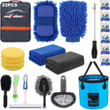 AUTODECO 22Pcs Car Wash Cleaning Tools Kit Car Detailing Set with Blue Canvas Bag Collapsible Bucket Wash Mitt Sponge Towels Tire Brush Window Scraper Duster Complete Interior Car Care Kit