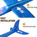 2 Pack LED Light Airplane,17.5" Large Throwing 2 Flight Mode Glider Plane,Flying Toy for Kids,Gifts for 3 4 5 6 7 8 9 Years Old Boy,Outdoor Sport Toys Birthday Party Favors Foam Airplane