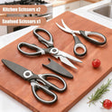 Food Grade Kitchen Scissors All Purpose 3 Pack - Heavy Duty Stainless Steel Cooking Shears for Cutting Meat, Food, Fish, Poultry Sharp Sissors for Dishwasher Safe - with Protective Sheath