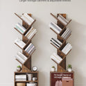 SUNMORY 6 Tier Tree Bookshelf, Small Bookcase with Storage Cabinet, Modern Tall Narrow Bookshelves Organizer, Floor Standing Book Shelf for Bedroom/Living Room/Home Office/Corner, Rustic Brown