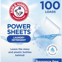 ARM & HAMMER Power Sheets Laundry Detergent, Fragrance Free, Dermatologist Tested Concentrated Laundry Detergent Sheets, 50 Count, up to 100 Small Loads