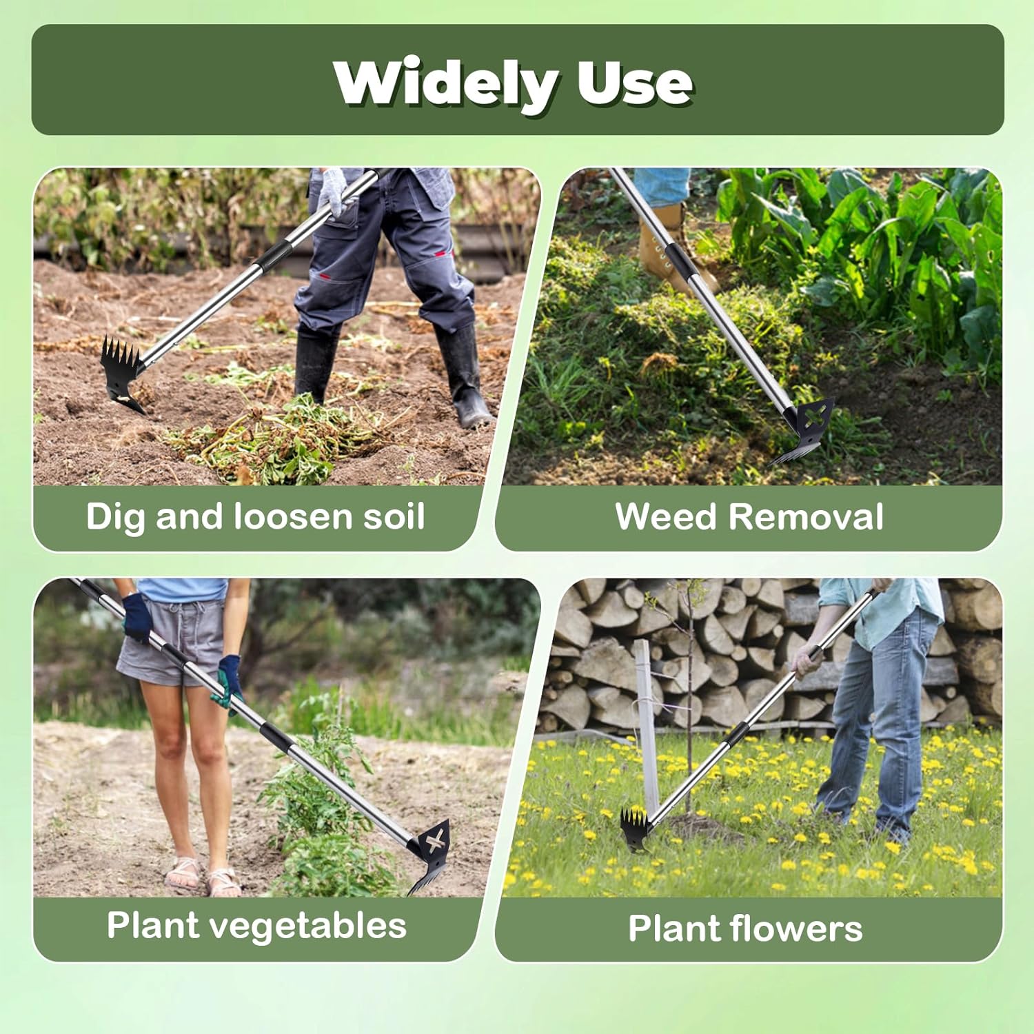 Weed Puller Tool with Long Handle - 60" Manual Weeder Remover Tool, 2 in 1 Hand Weed Rake and Garden Hoe for Gardening, Heavy Duty Uprooting Weeding Pull for Yard, Lawn, Patio and Garden