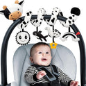 Spiral Car Seat Baby Toys 0-6 Months, Infant Carseat High Contrast Sensory Toys Hanging Stroller Accessories, Newborn Shower Gifts for Baby Boys Essentials Stuff, Cute Black and White Cow