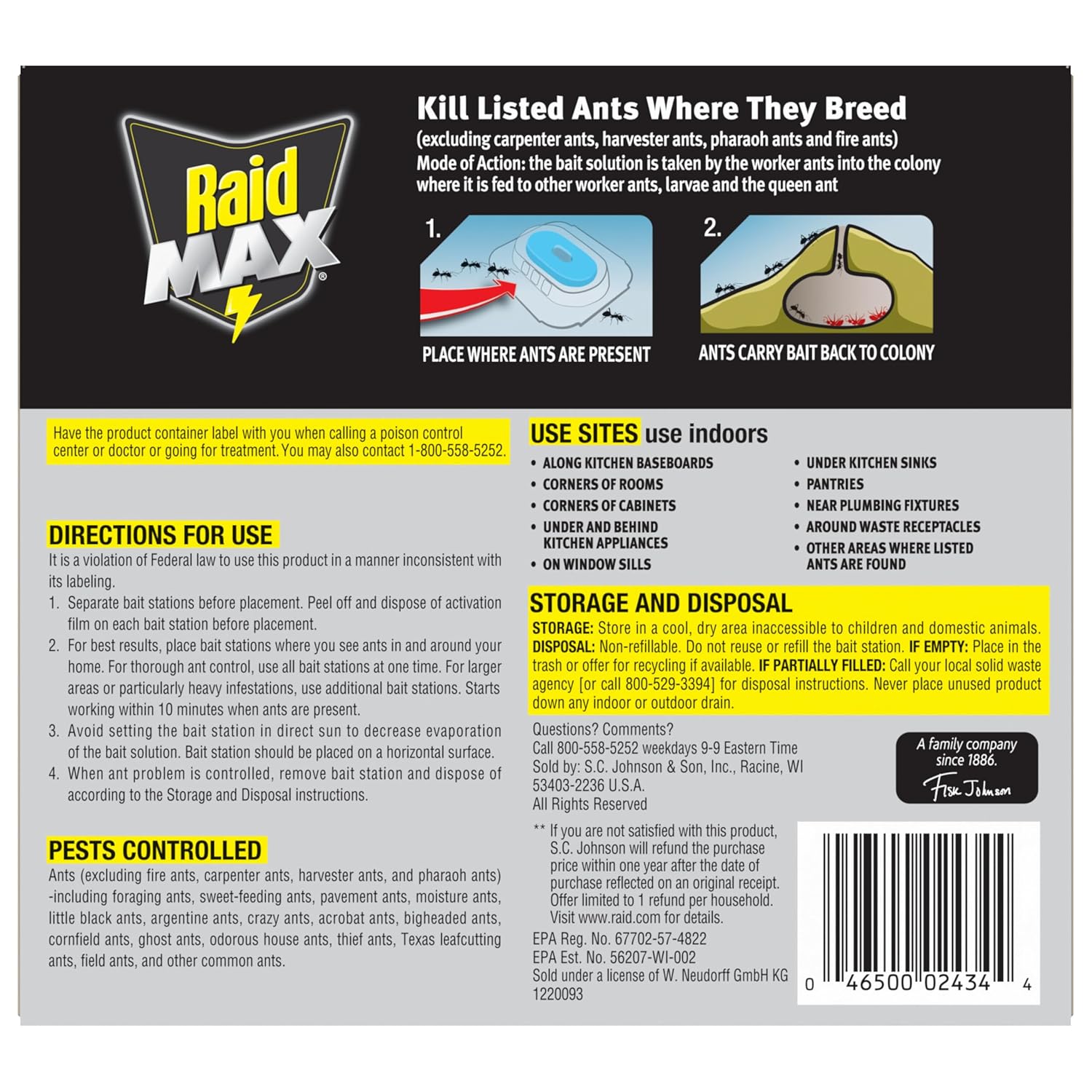 Raid Max Liquid Ant Bait; Kills Ants Where They Breed, for Indoor and Outdoor Use; 12 Bait Stations
