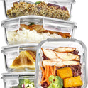 Vtopmart 5Pack 22oz Glass Storage Containers with Lids, Glass Meal Prep Food Container Sets with Snap Airtight Lids for Microwave, Oven, Freezer and Dishwasher