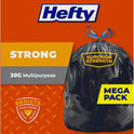 Hefty Strong 30 Gallon Trash Bags, Large Trash Bags 30 Gallon Size, Durable Drawstring Enclosure, Resists Punctures, Leaks, and Tears, Black, Unscented, 56 Bags