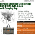 CAMPINGMOON Portable Stainless Steel Campfire Fire Pit Foldable Wood Burning Charcoal Grill for Camping Stove, Outdoor Cooking, Folding BBQ Grill 14-inch with Carry Bag MT-2