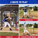 3-in-1 Baseball Set for Kids 3-5 - Tee Ball Stand, Hanging Tee, Ball Launcher and 6 Softballs - Adjustable Height, Indoor/Outdoor Sport Gifts for Boys Girls, Blue