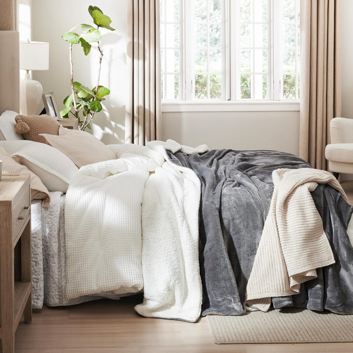 Bedsure GentleSoft Sherpa Fleece Throw Blanket for Couch - Thick and Warm Blanket for Winter, Soft Fuzzy Plush Throw Gifts for Women and Men, Grey, 50x60 Inches