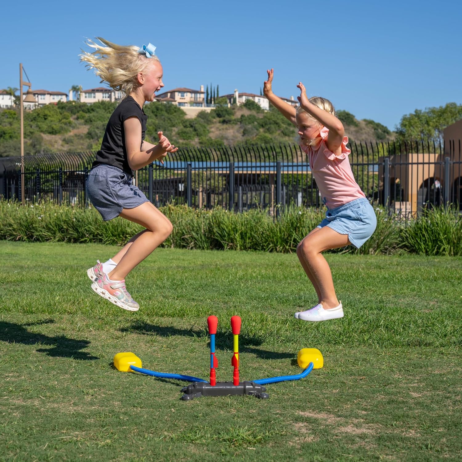 Stomp Rocket Original Dueling Rocket Launcher for Kids, 8 Rockets - Fun Backyard & Outdoor Kids Toys Gifts for Boys & Girls -Toy Foam Blaster Set Soars 200ft - Multi-Player Launcher Stand