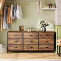 Huuger 9 Drawer Dresser, 47 Inch Dresser TV Stand for 50, 55 Inch TV, Entertainment Center with Drawers, for Bedroom, Closet, Rustic Brown