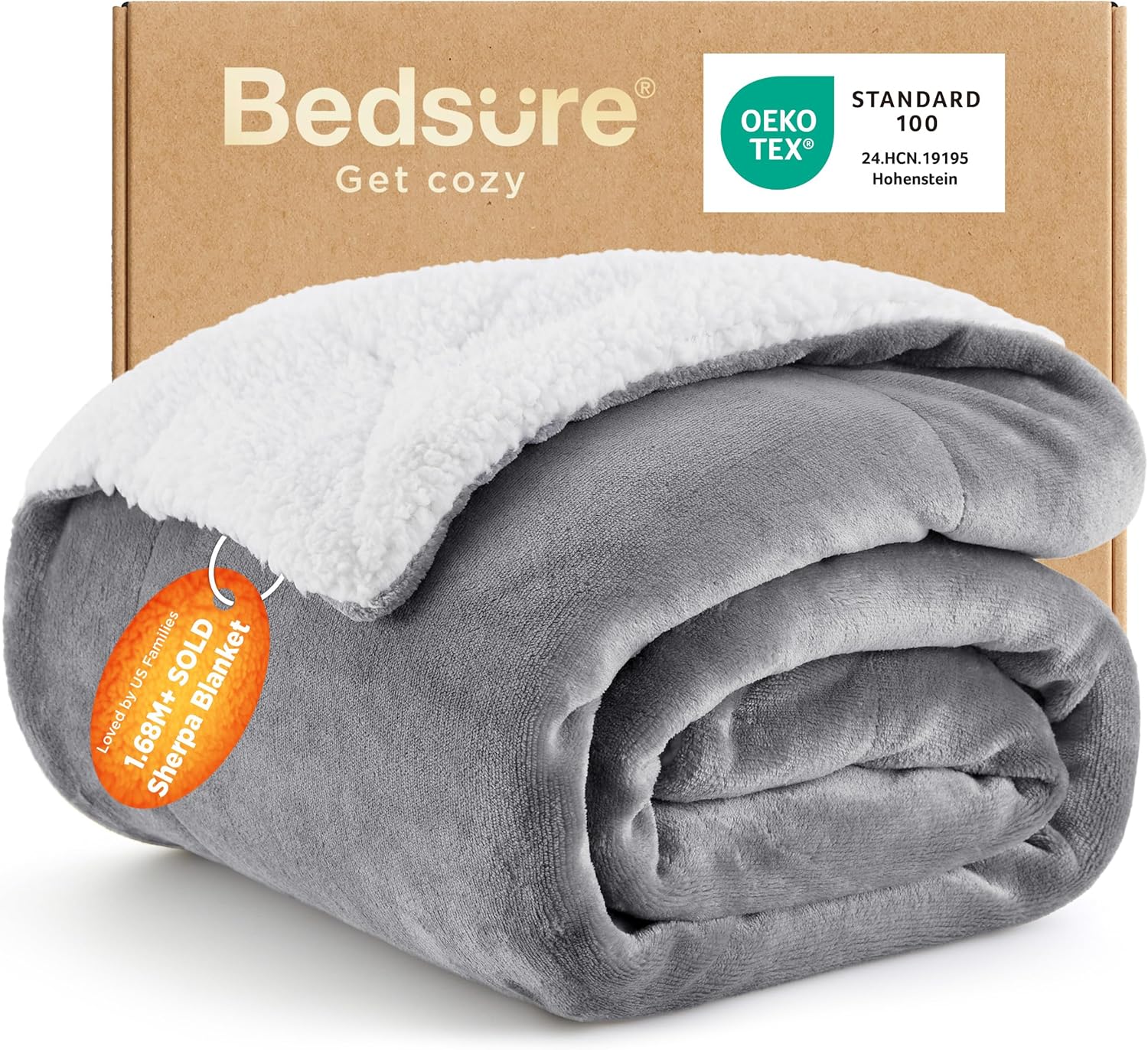 Bedsure GentleSoft Sherpa Fleece Throw Blanket for Couch - Thick and Warm Blanket for Winter, Soft Fuzzy Plush Throw Gifts for Women and Men, Grey, 50x60 Inches