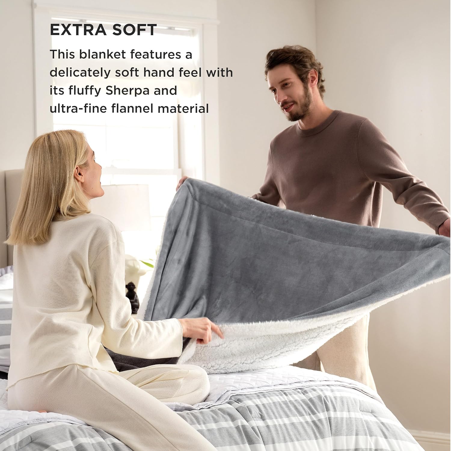 Bedsure GentleSoft Sherpa Fleece Throw Blanket for Couch - Thick and Warm Blanket for Winter, Soft Fuzzy Plush Throw Gifts for Women and Men, Grey, 50x60 Inches