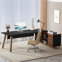 Tribesigns 78.7-Inch Executive Desk, L-Shaped Desk with 55-Inch Cabinet, Large Office Desk with Storage Shelves, Modern Computer Desk for Home Office, Black & Walnut