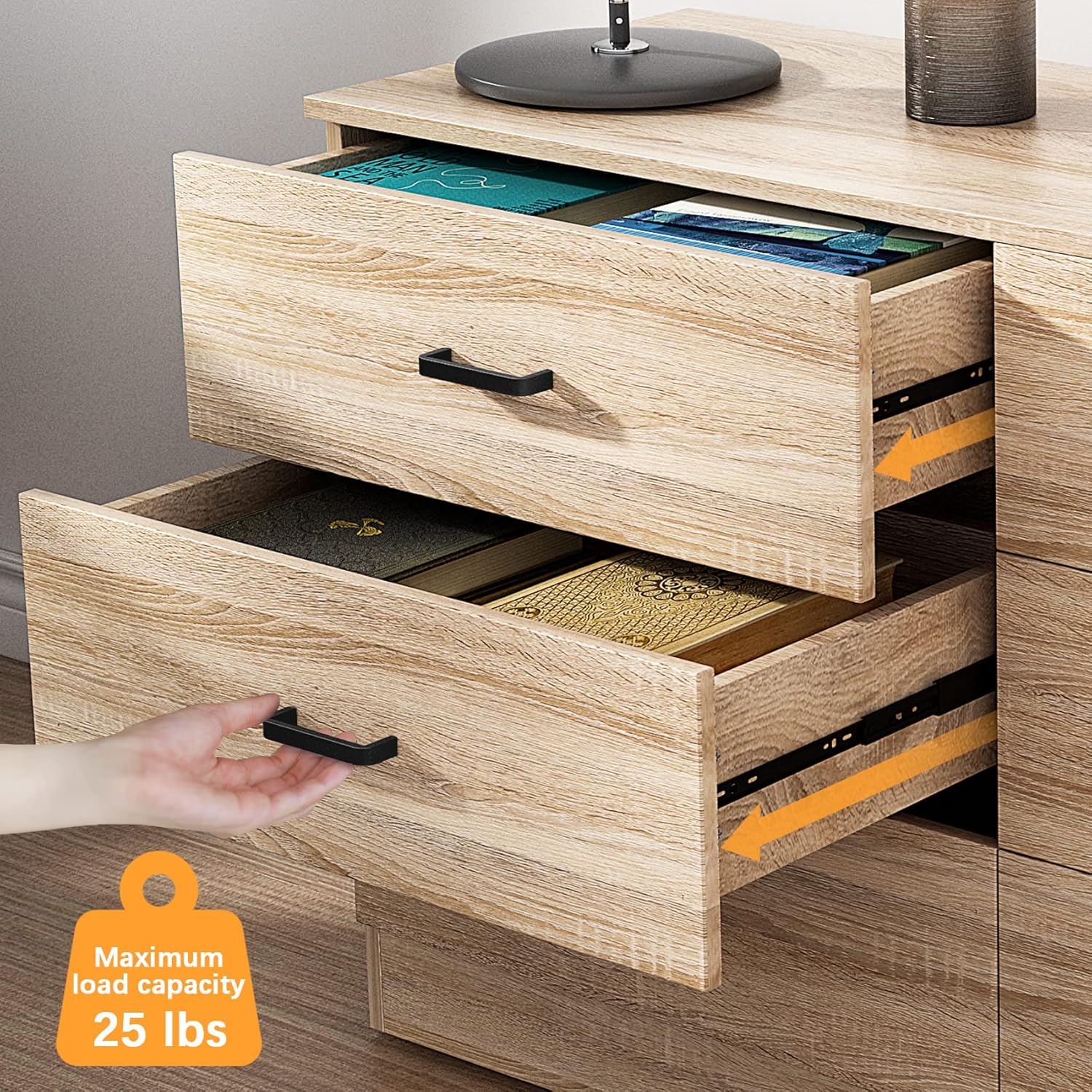 Bigbiglife Dresser for Bedroom, 6 Drawer Double Dresser, Modern Chest of Drawers with Deep Drawers, TV Stand Large Storage Organizer for Living Room, Closet (Light Oak)