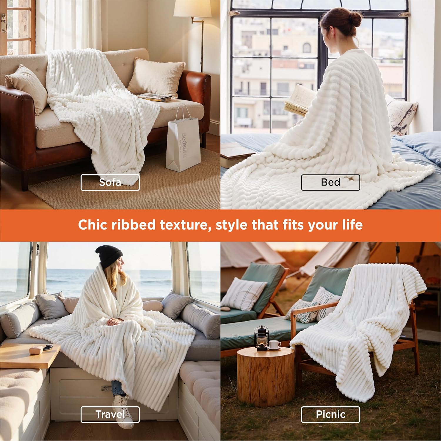 Bedsure GentleSoft White Throw Blanket for Couch - Cozy Blanket for Women, Cute Fleece Throw for Girls, Birthday Gifts for Women Men Teen, Room Home Boho Decor, Off White, 50x60 Inches