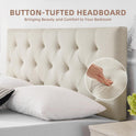 Linen Fabric Upholstered Headboard Queen Size, Modern Diamond Tufting Solid Wood Queen Headboard Only, Adjustable Height from 37” to 51” Head Board, Bed Frame or Wall Mount Headboards, Beige