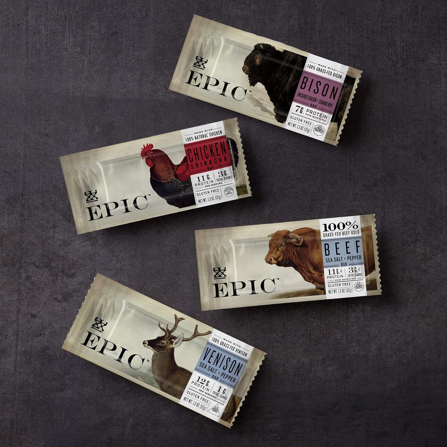 EPIC Bars, Venison Sea Salt and Pepper Bar, Keto Friendly, Whole30 Approved, Gluten Free, 12 Count, 15.6 oz