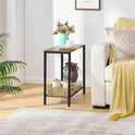 Hoctieon 2 Tier End Table, Sofa Side Table, Narrow Side Table with Storage, Slim Nightstand for Small Spaces, Metal Frame, for Living Room, Bedroom, Sofa Couch, Hall, Rustic Brown