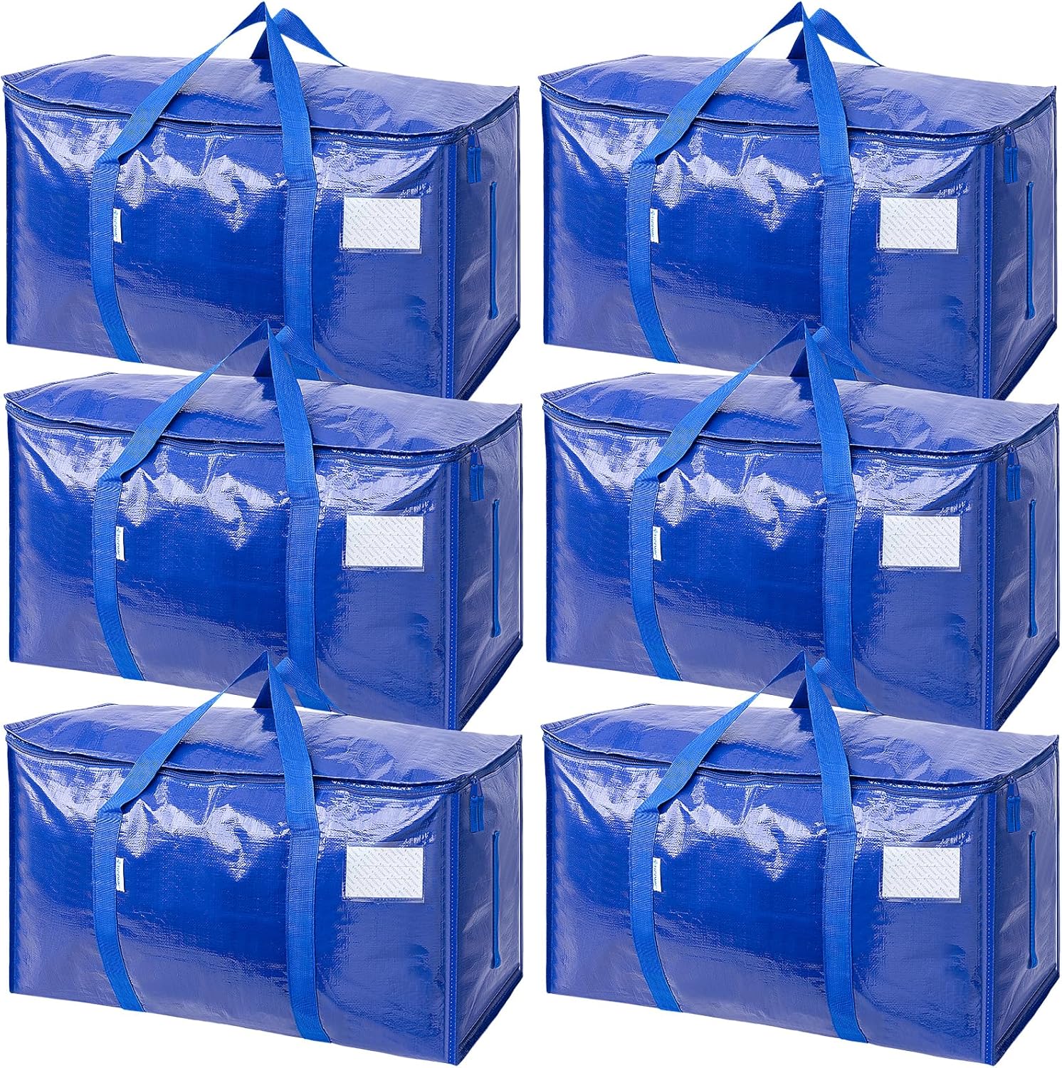 TICONN 6-Pack Extra Large Moving Bags with Zippers & Handles – Heavy-Duty Waterproof Storage Totes (24-Gallon)