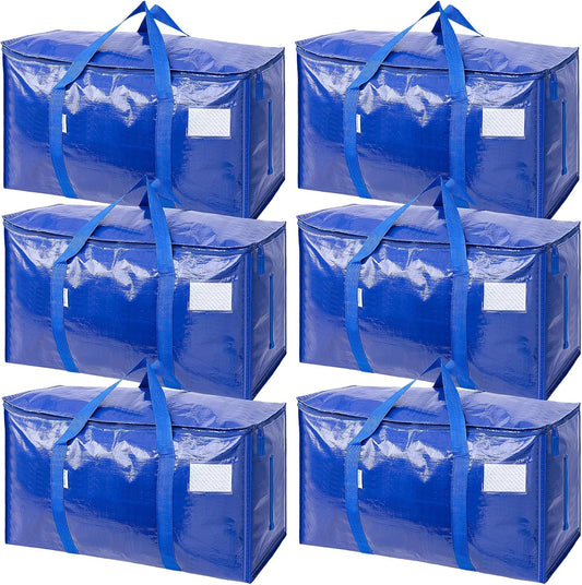 TICONN 6-Pack Extra Large Moving Bags with Zippers & Handles – Heavy-Duty Waterproof Storage Totes (24-Gallon)