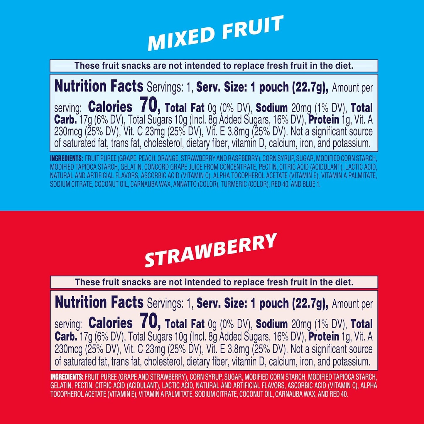 Welch's Fruit Snacks, Mixed Fruit & Strawberry Snack Box, Stocking Stuffers, 0.8oz Snack Packs (Pack of 60)