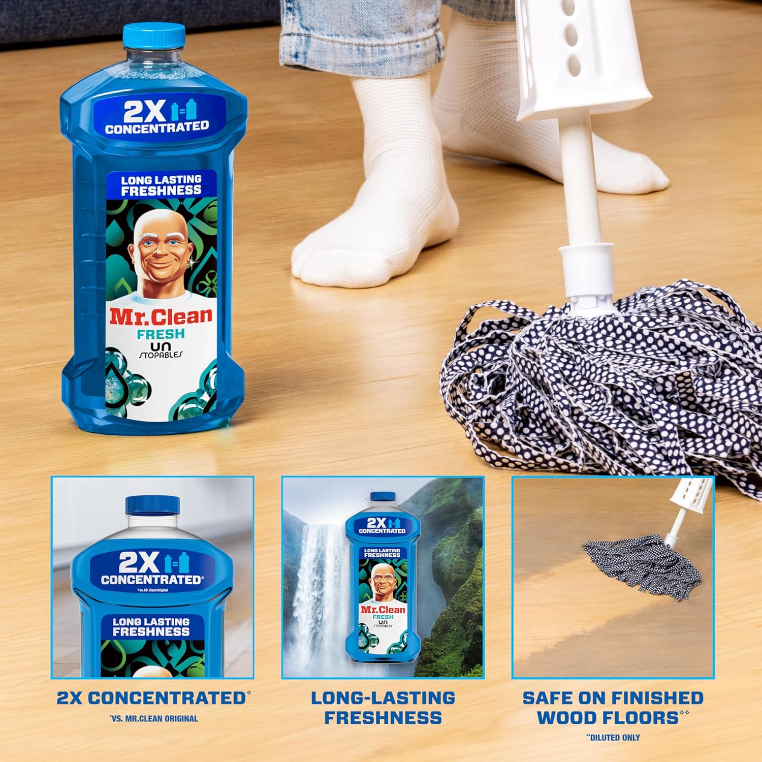 Mr. Clean All Purpose Cleaner, Floor Cleaner for Mopping Home, Bathroom, & Kitchen, Cleaning Liquid for Mop & Bucket, Cleaning Supplies, Multi-Surface Dilutable, Unstopables, 41oz