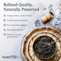 Overnight Guaranteed, BESTER Premium Russian Osetra Sturgeon Black Caviar - (8.8 oz-250g) - Malossol Ossetra Black Roe - Premium Quality, Traditional Style, Imported. Free blinis and 2 spoons.