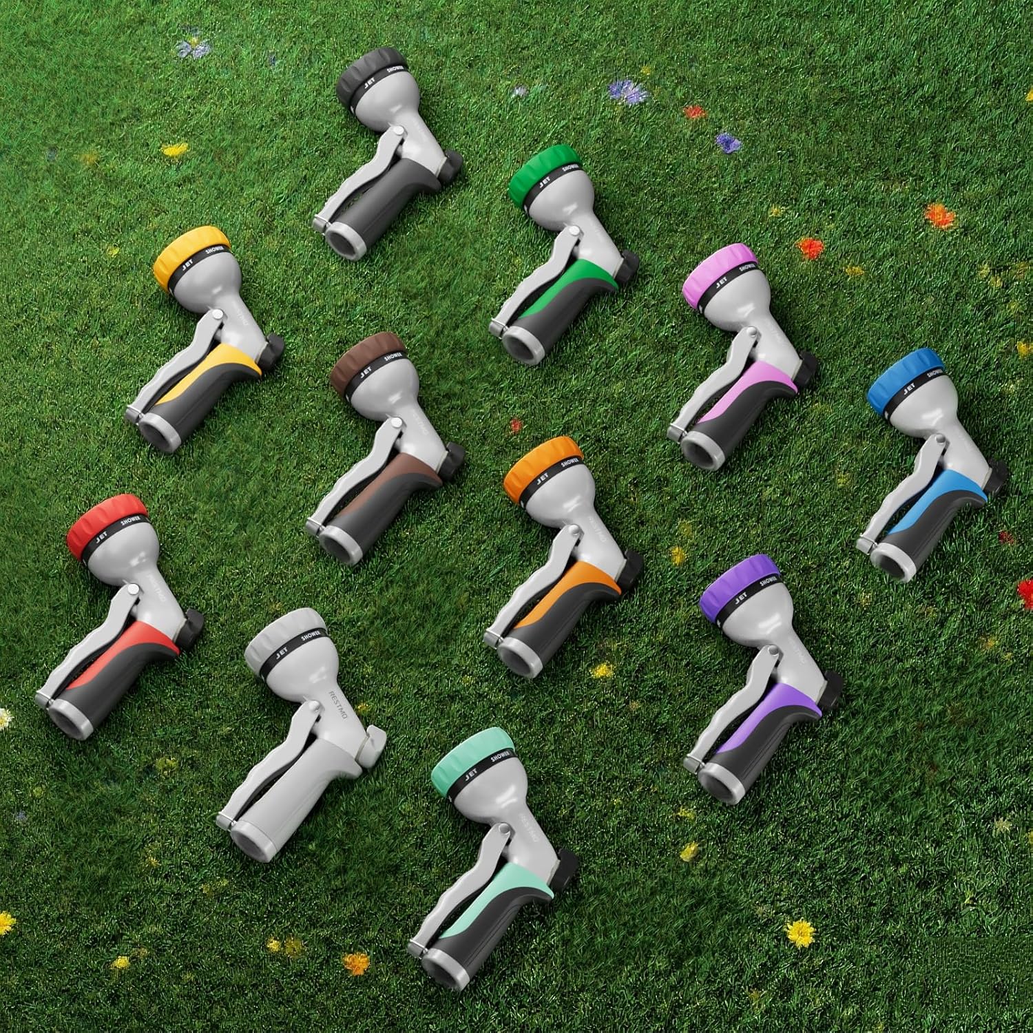 RESTMO Garden Hose Nozzle, Heavy Duty Metal Water Hose Nozzle with 7 Adjustable Spray Patterns, High Pressure Hand Sprayer with Flow Control for Watering Plants & Lawns, Washing Cars & Pets