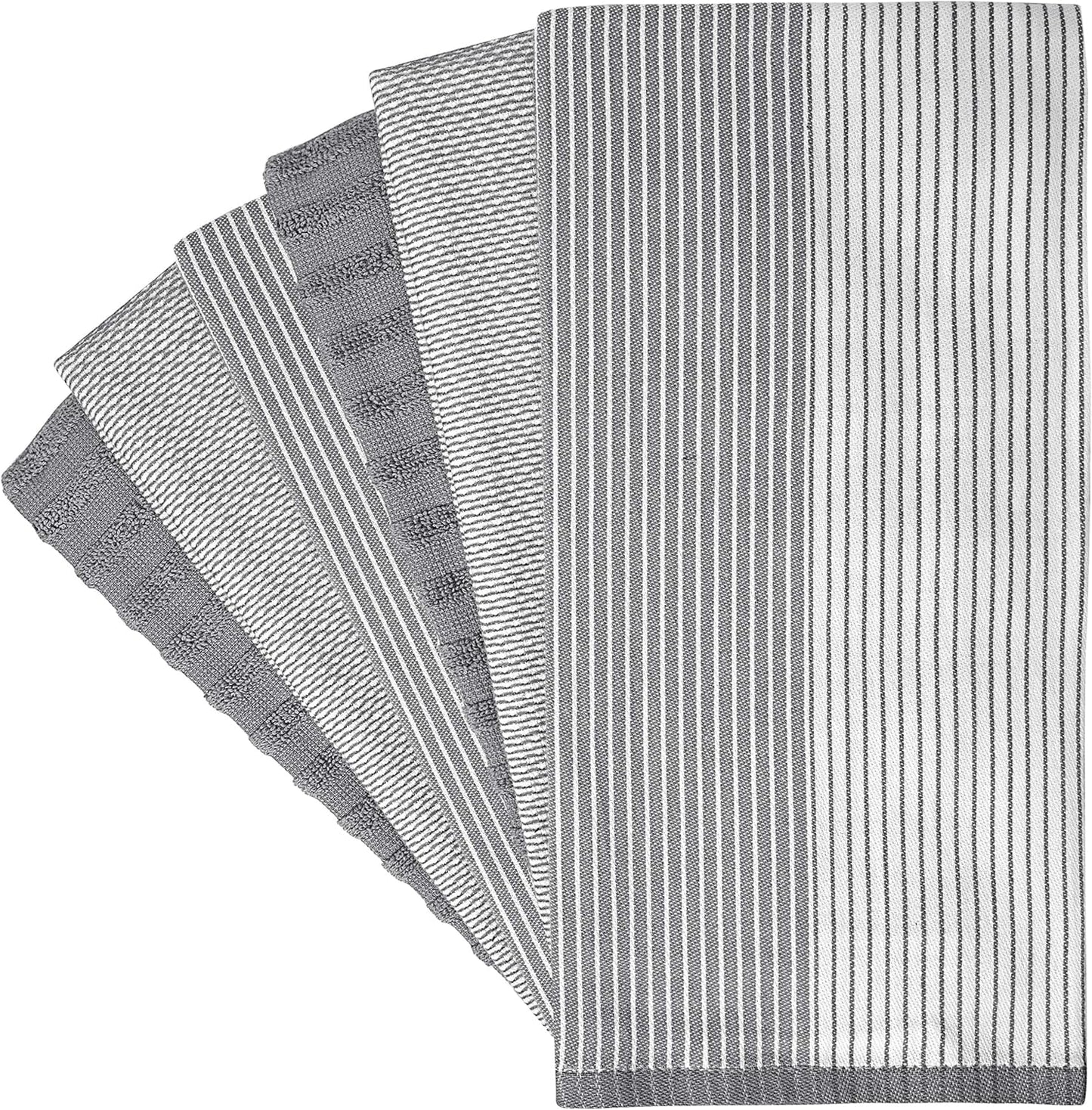 Premium Kitchen Towels (20”x 28”, 6 Pack) | Large Cotton Kitchen Hand Towel | Flat & Terry Dish Cloths | Highly Absorbent Tea Towels Set with Hanging Loop | Gray